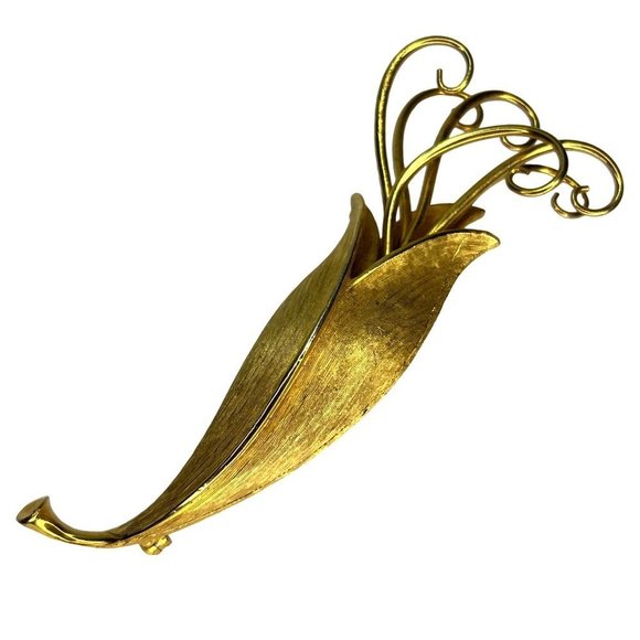 VTG 1960's Gold Floral Brooch Art Nouveau Style Costume Jewelry 3.5" VINTAGE - Picture 2 of 11